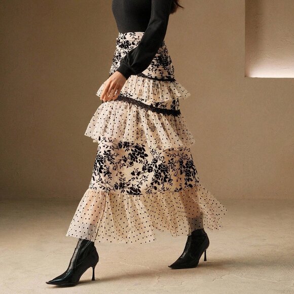 Multicolor Elegant Women's Fitted Maxi Dress with Puff Sleeve - Picture 1 of 7